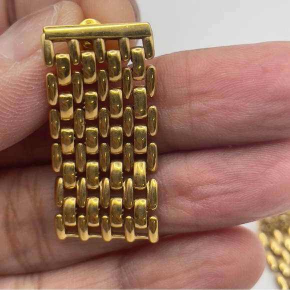 Vintage Gold Mesh Statement Earrings Retro 80s Style Drop Dangle - Picture 3 of 6